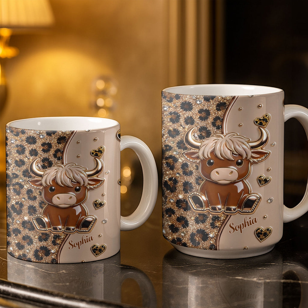 Personalized Cute Baby Highland Cow Mug Custom Name Gift for Cow Lovers Edge-to-edge Mug GradoCreations