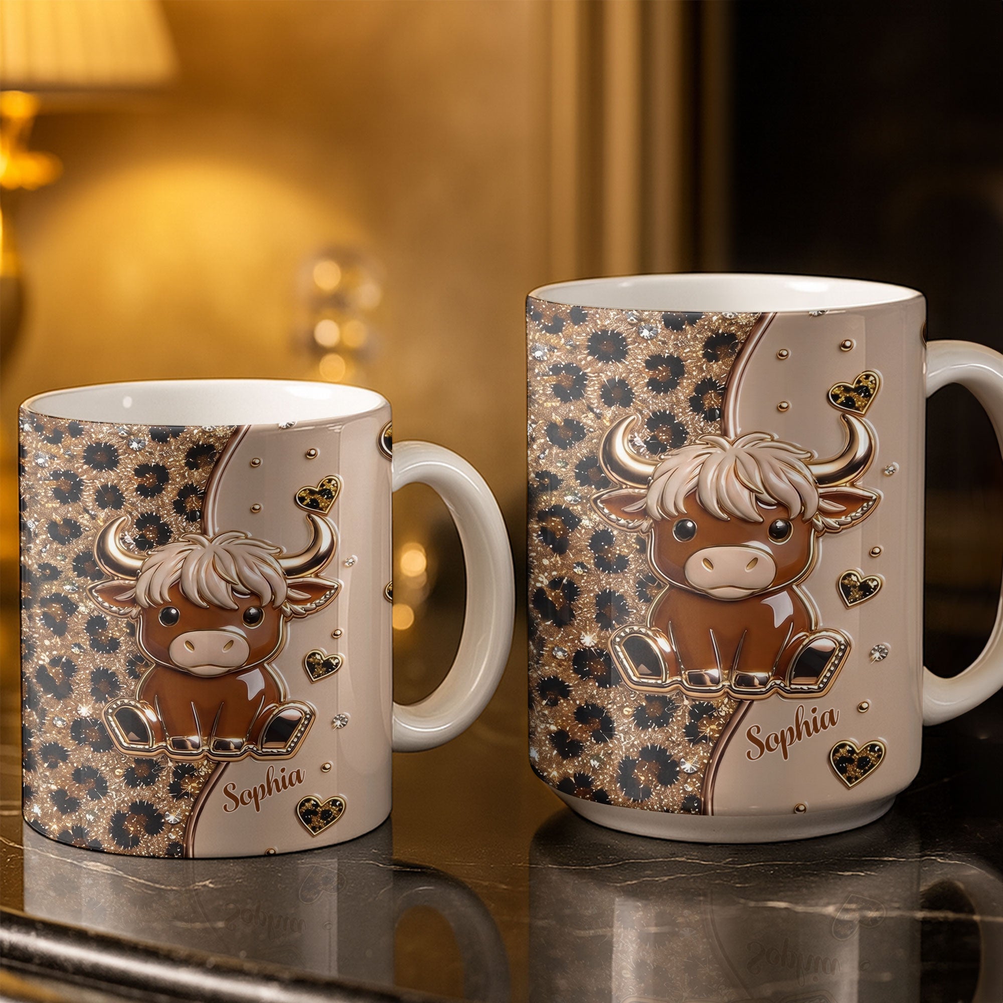 Personalized Cute Baby Highland Cow Mug Custom Name Gift for Cow Lovers Edge-to-edge Mug GradoCreations