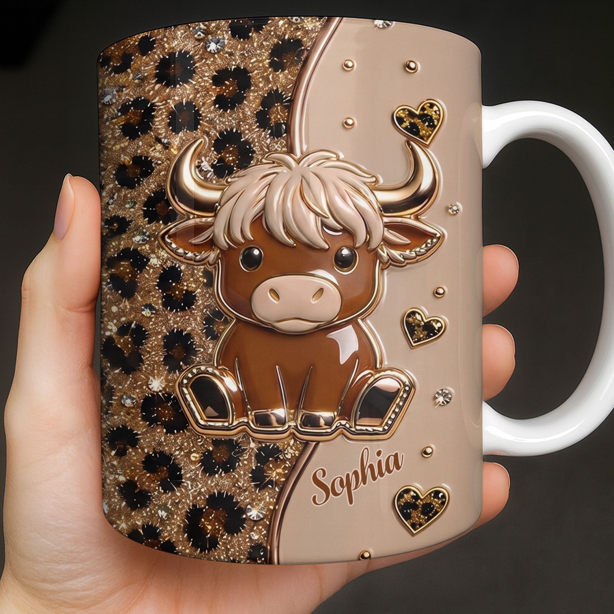 Personalized Cute Baby Highland Cow Mug Custom Name Gift for Cow Lovers Edge-to-edge Mug GradoCreations