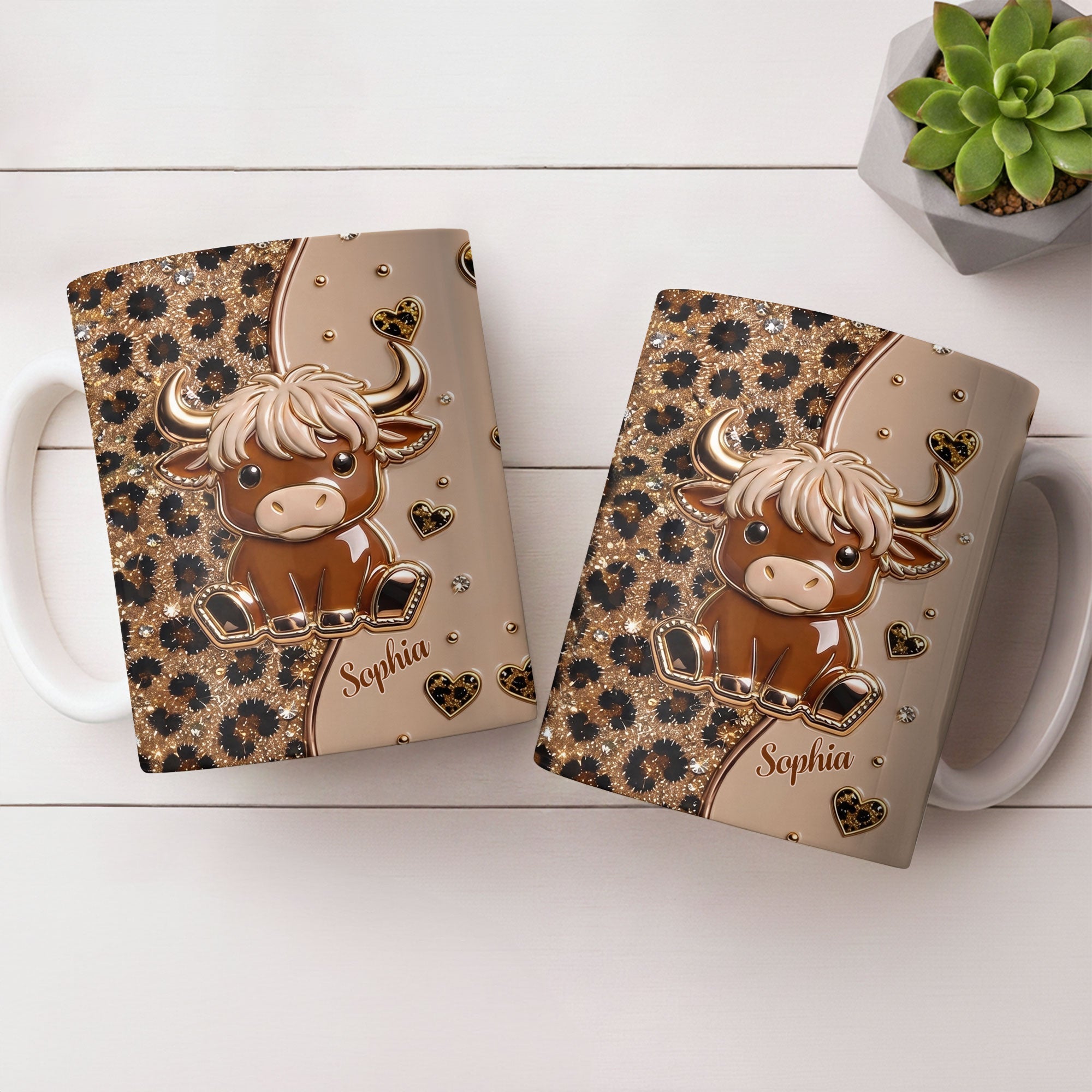Personalized Cute Baby Highland Cow Mug Custom Name Gift for Cow Lovers Edge-to-edge Mug GradoCreations