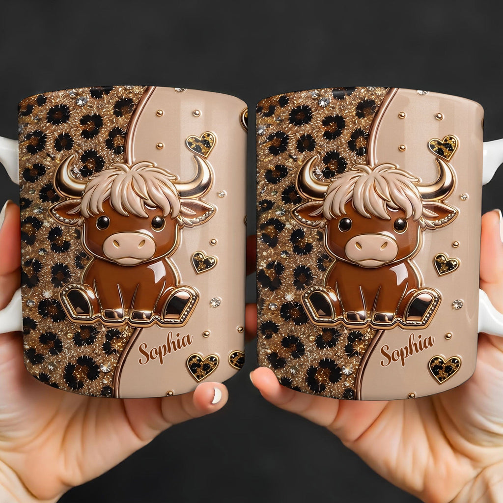 Personalized Cute Baby Highland Cow Mug Custom Name Gift for Cow Lovers Edge-to-edge Mug GradoCreations