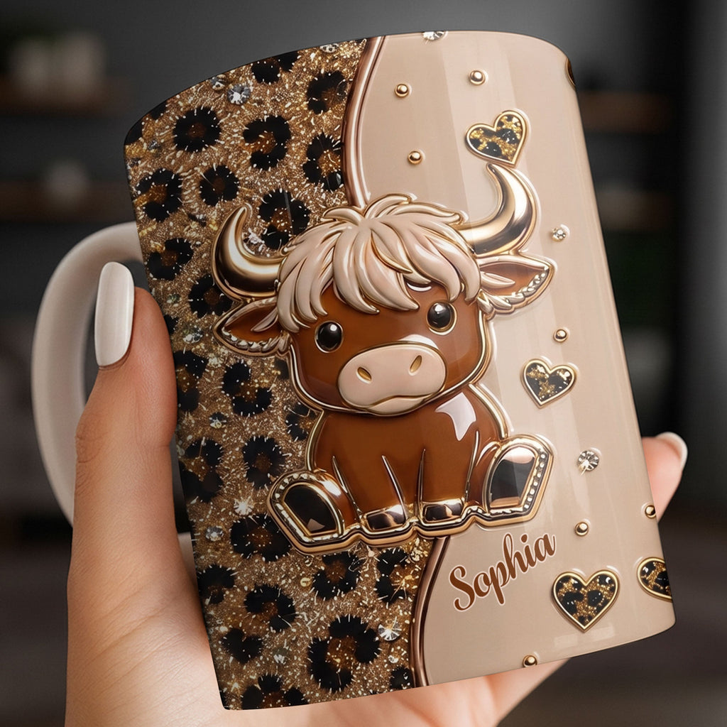 Personalized Cute Baby Highland Cow Mug Custom Name Gift for Cow Lovers Edge-to-edge Mug GradoCreations