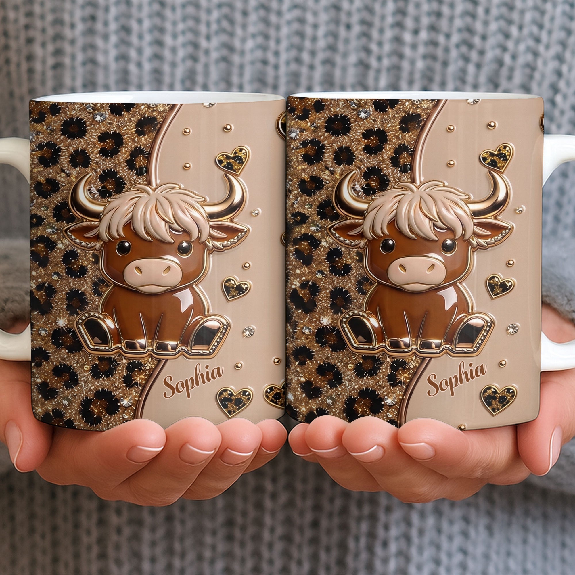 Personalized Cute Baby Highland Cow Mug Custom Name Gift for Cow Lovers Edge-to-edge Mug GradoCreations