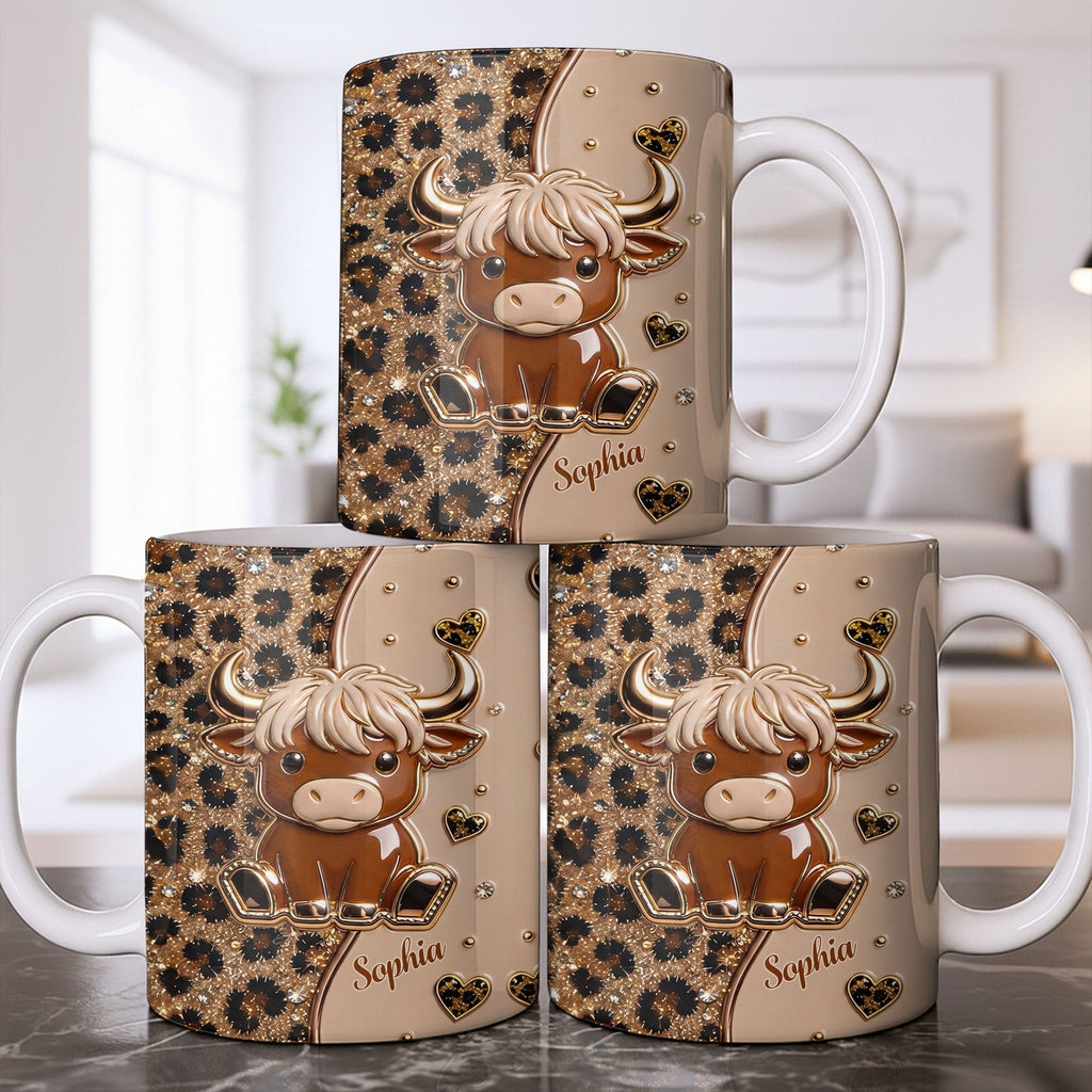 Personalized Cute Baby Highland Cow Mug Custom Name Gift for Cow Lovers Edge-to-edge Mug GradoCreations
