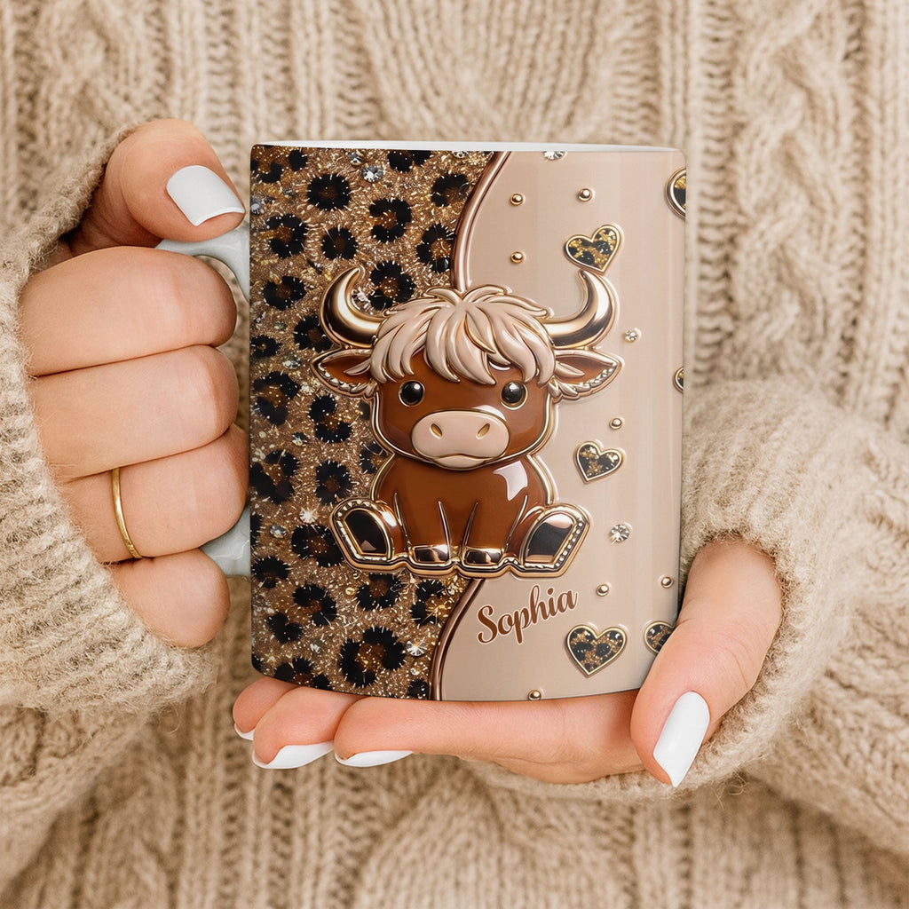 Personalized Cute Baby Highland Cow Mug Custom Name Gift for Cow Lovers Edge-to-edge Mug GradoCreations