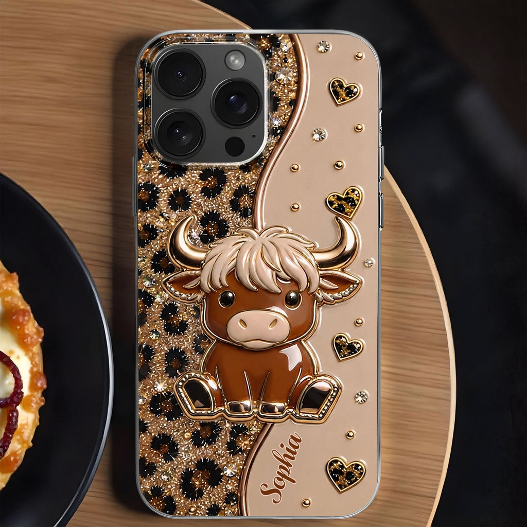 Personalized Clear Phone Case Cute Highland Cow Hearts Gift Clear Phone Case GradoCreations