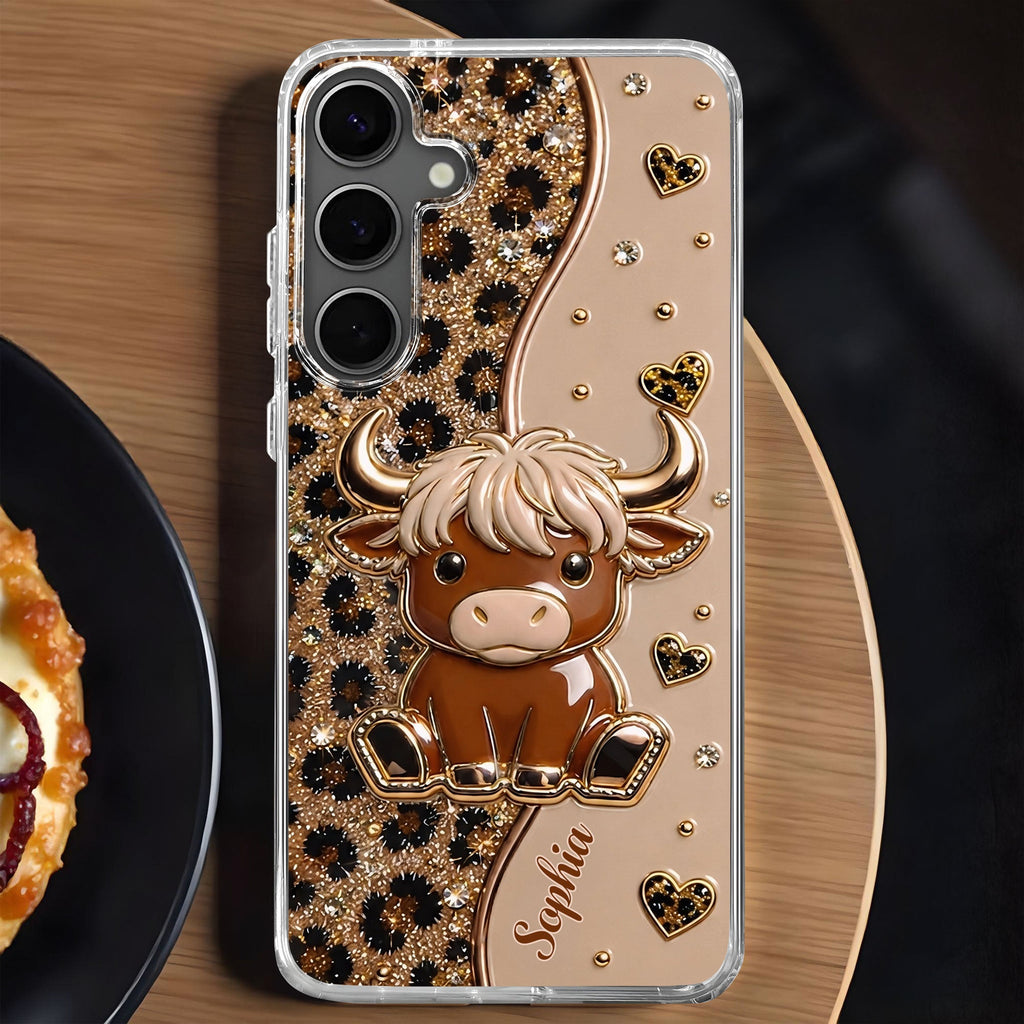 Personalized Clear Phone Case Cute Highland Cow Hearts Gift Clear Phone Case GradoCreations