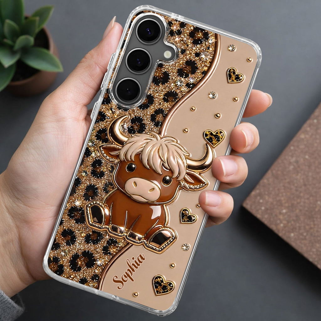 Personalized Clear Phone Case Cute Highland Cow Hearts Gift Clear Phone Case GradoCreations