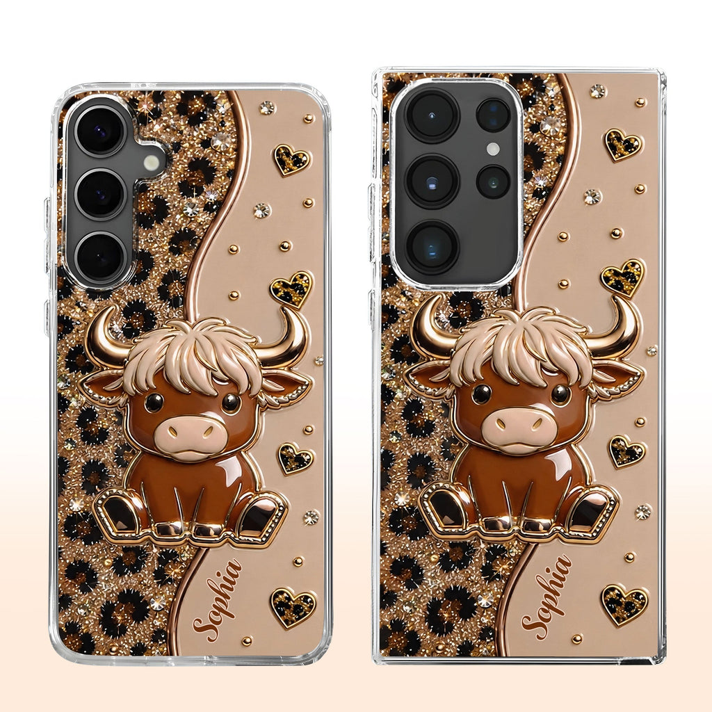 Personalized Clear Phone Case Cute Highland Cow Hearts Gift Clear Phone Case GradoCreations