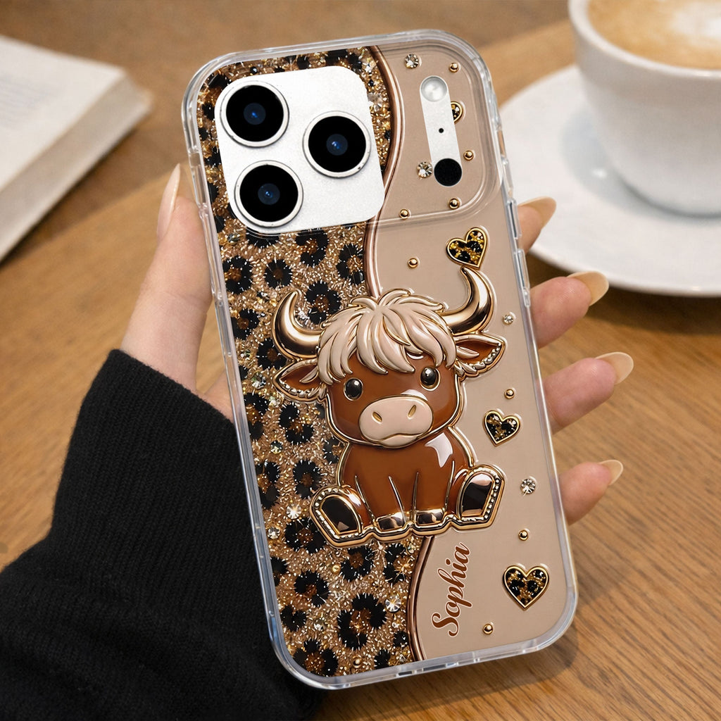 Personalized Clear Phone Case Cute Highland Cow Hearts Gift Clear Phone Case GradoCreations