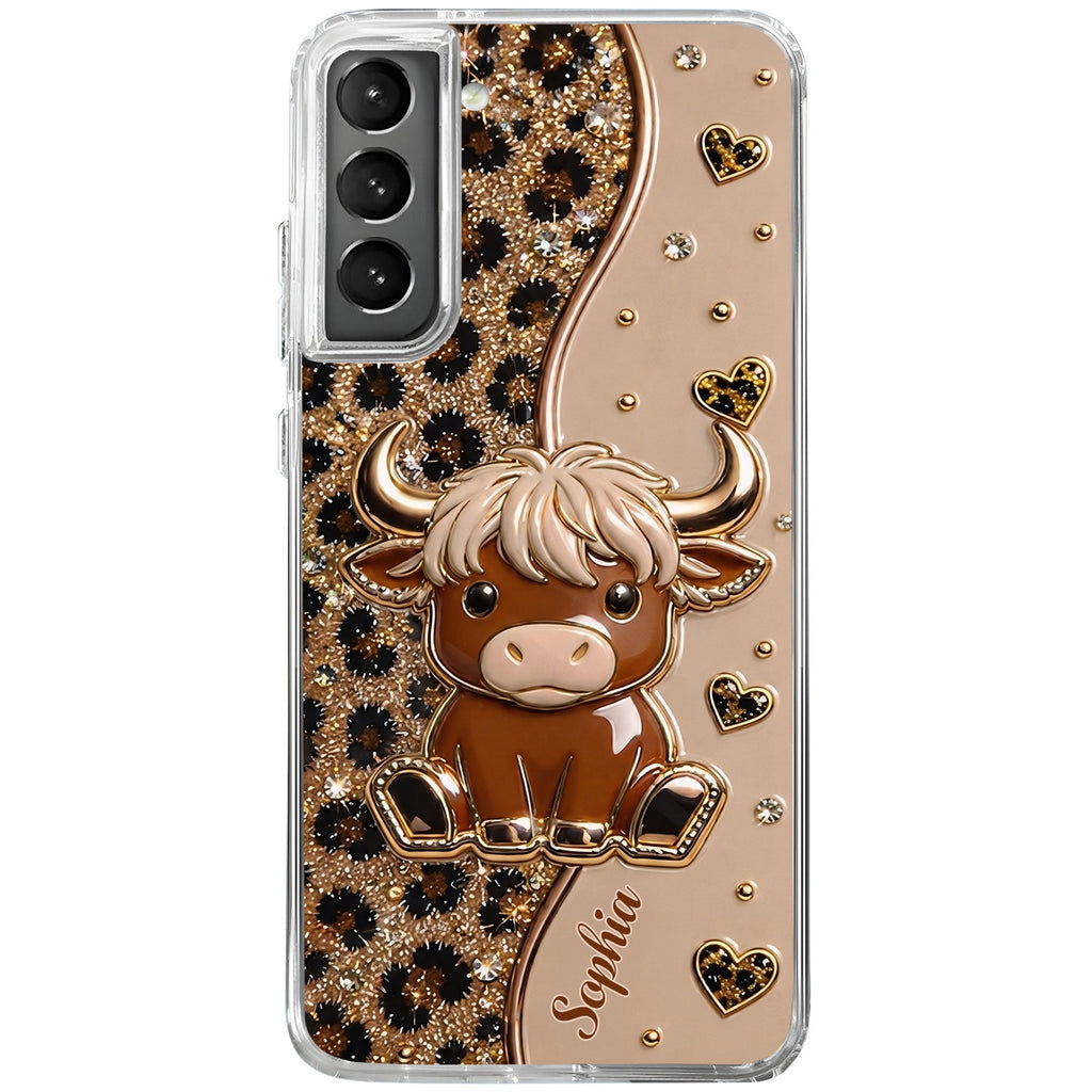 Personalized Clear Phone Case Cute Highland Cow Hearts Gift Clear Phone Case GradoCreations