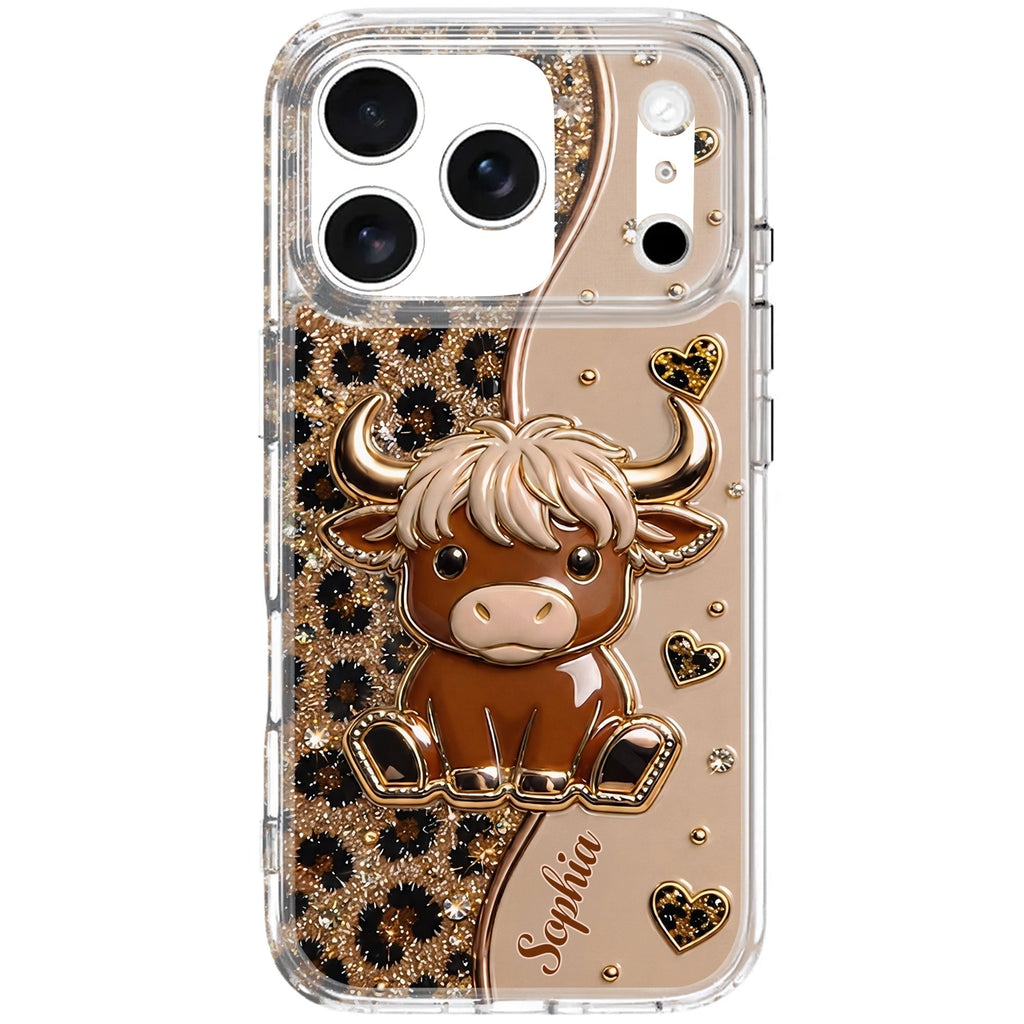 Personalized Clear Phone Case Cute Highland Cow Hearts Gift Clear Phone Case GradoCreations