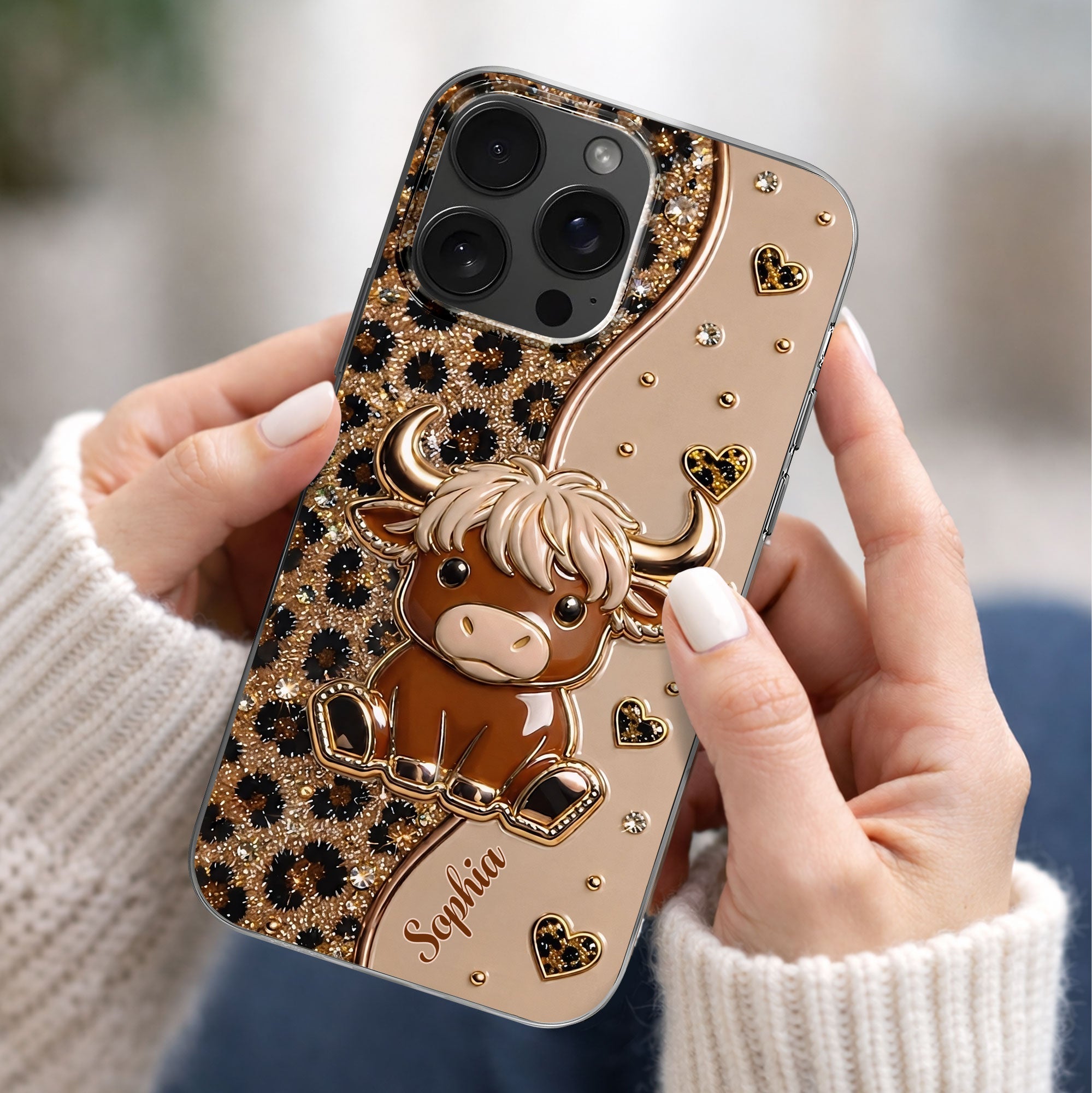 Personalized Clear Phone Case Cute Highland Cow Hearts Gift Clear Phone Case GradoCreations
