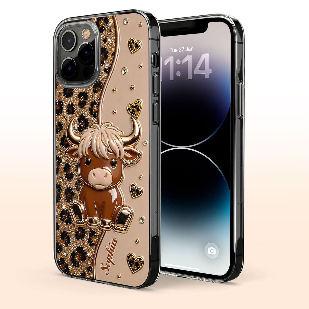 Personalized Clear Phone Case Cute Highland Cow Hearts Gift Clear Phone Case GradoCreations