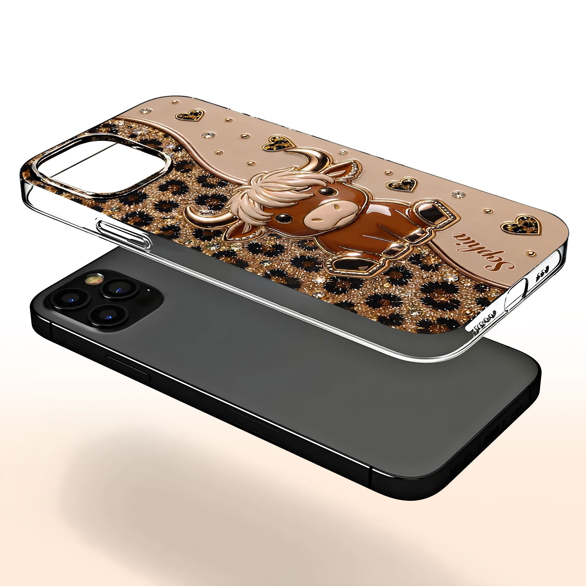Personalized Clear Phone Case Cute Highland Cow Hearts Gift Clear Phone Case GradoCreations