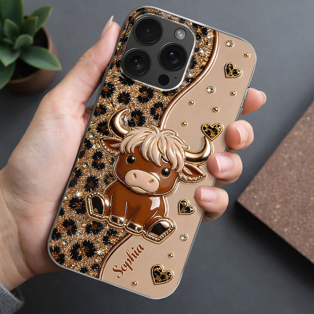 Personalized Clear Phone Case Cute Highland Cow Hearts Gift Clear Phone Case GradoCreations