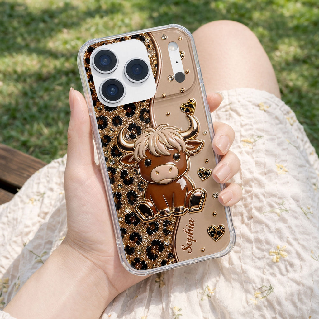 Personalized Clear Phone Case Cute Highland Cow Hearts Gift Clear Phone Case GradoCreations