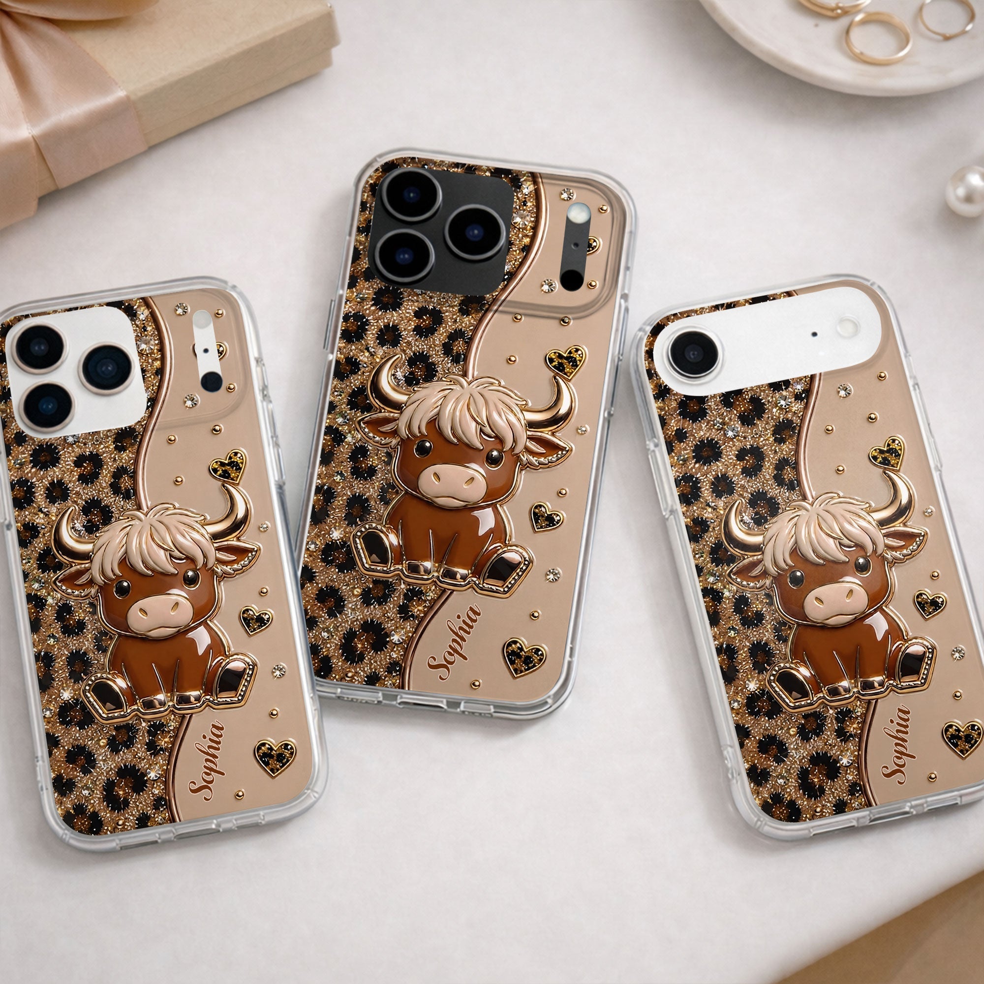 Personalized Clear Phone Case Cute Highland Cow Hearts Gift Clear Phone Case GradoCreations