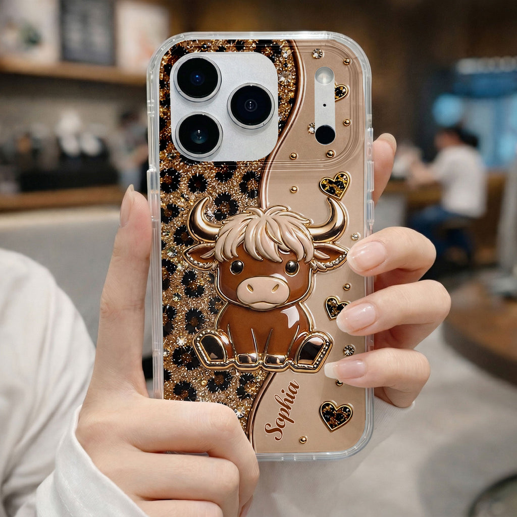 Personalized Clear Phone Case Cute Highland Cow Hearts Gift Clear Phone Case GradoCreations