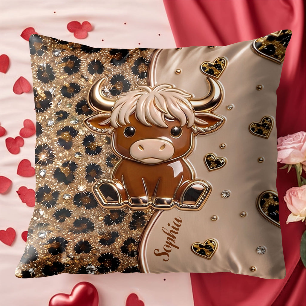 Personalized Highland Cow Pillow Custom Name Gift for Cow Lovers