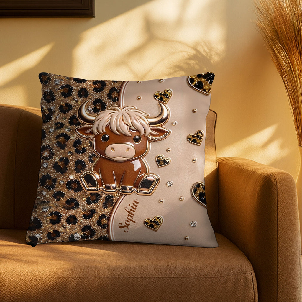 Personalized Highland Cow Pillow Custom Name Gift for Cow Lovers
