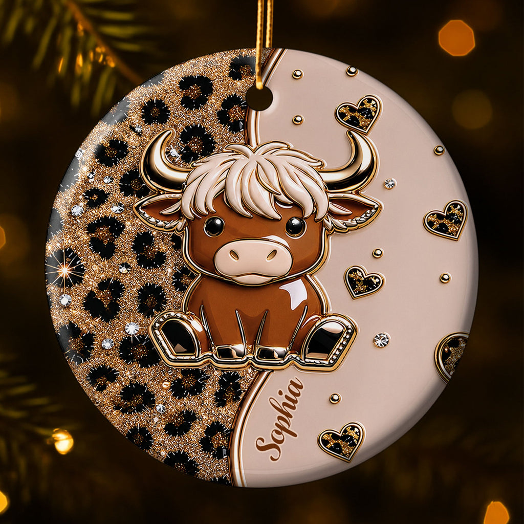 Personalized Highland Cow Ceramic Ornament Custom Name Gift Ceramic Ornament GradoCreations