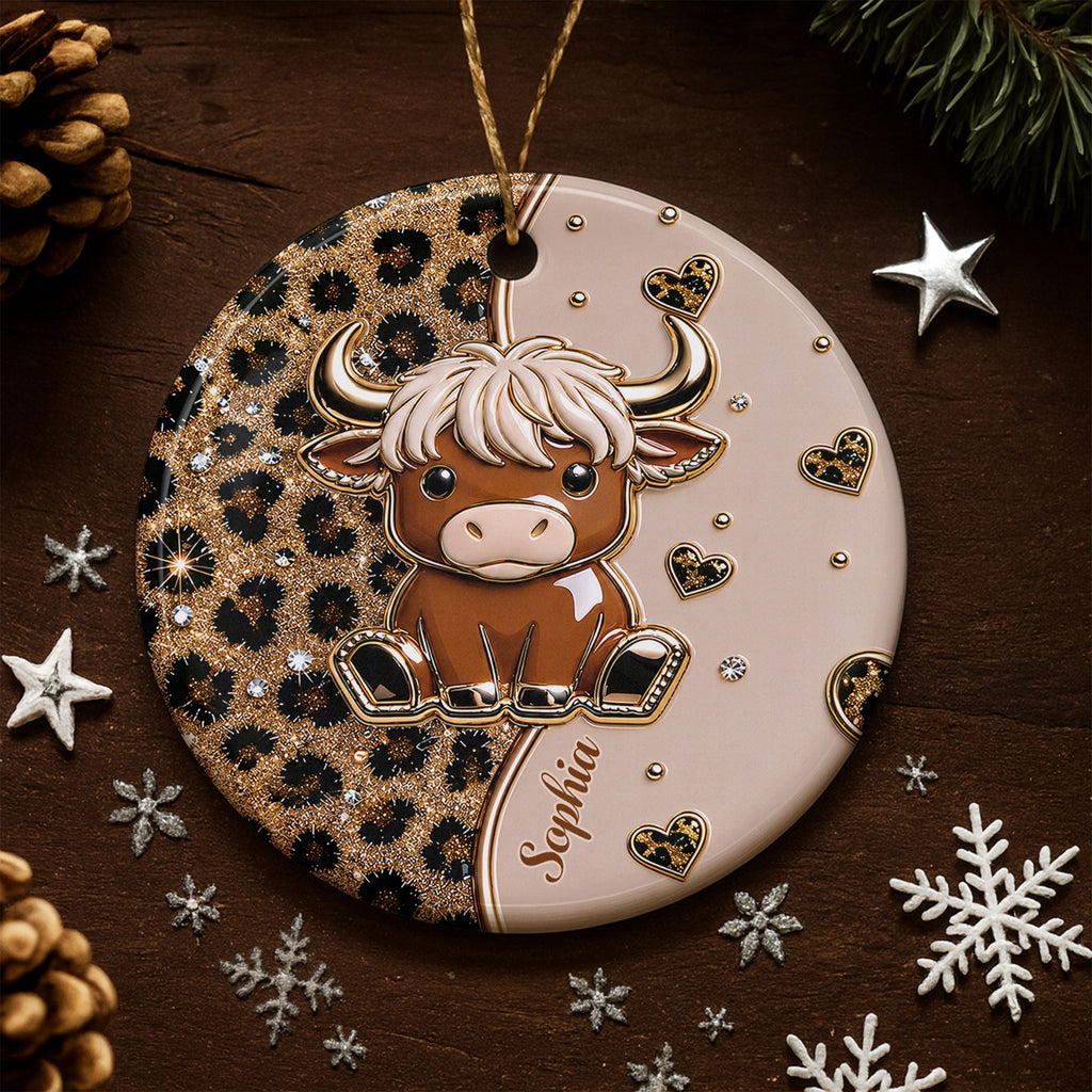Personalized Highland Cow Ceramic Ornament Custom Name Gift Ceramic Ornament GradoCreations
