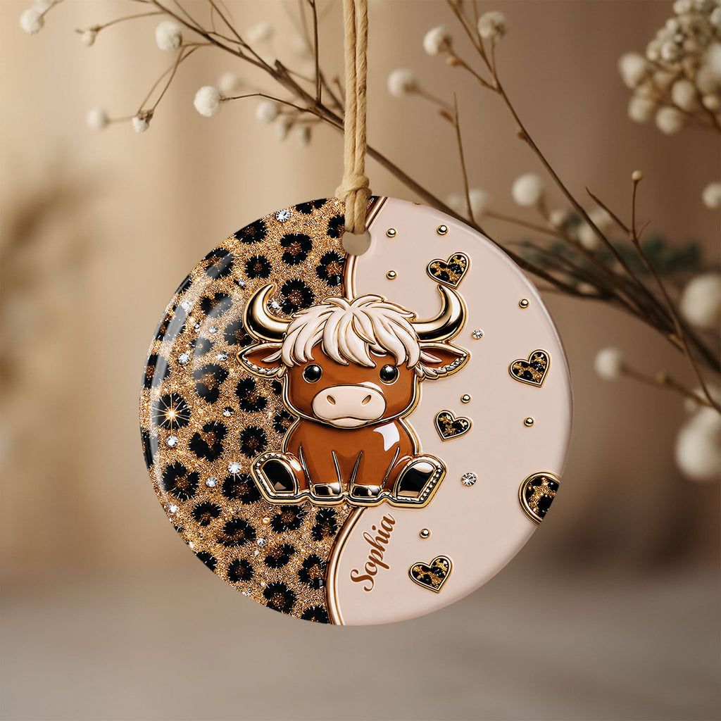 Personalized Highland Cow Ceramic Ornament Custom Name Gift Ceramic Ornament GradoCreations