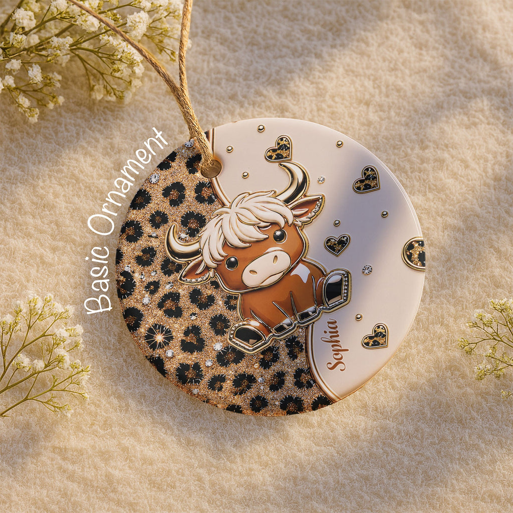Personalized Highland Cow Ceramic Ornament Custom Name Gift Ceramic Ornament GradoCreations
