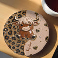 Personalized Cute Highland Cow Ceramic Coaster Gift for Her