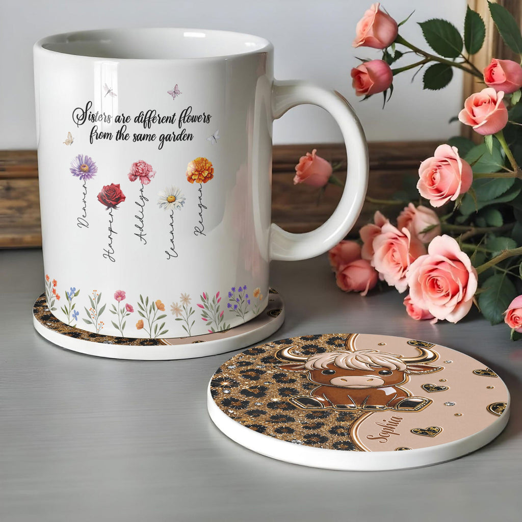 Personalized Cute Highland Cow Ceramic Coaster Gift for Her