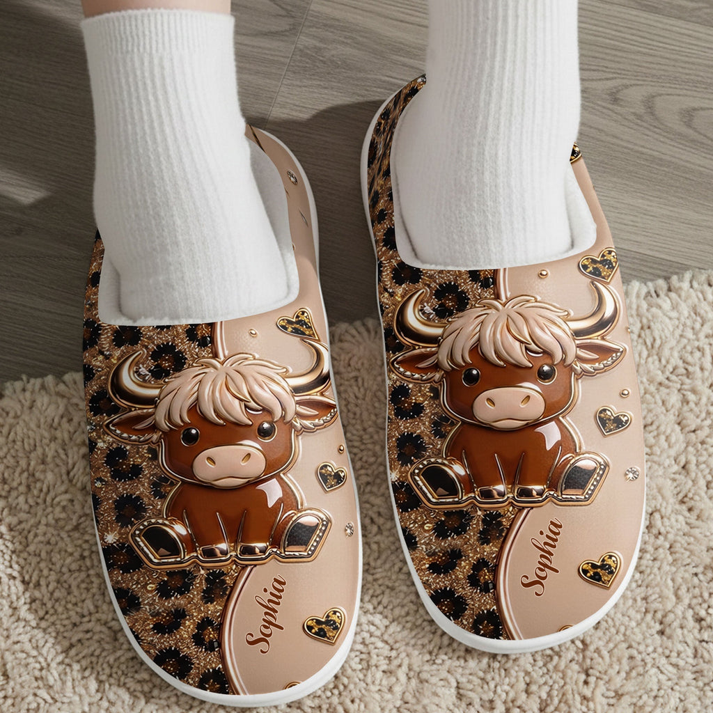 Personalized Highland Cow Slippers Custom Name Gift for Her