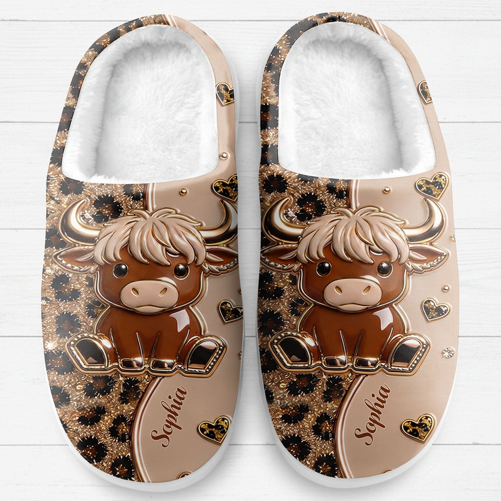 Personalized Highland Cow Slippers Custom Name Gift for Her