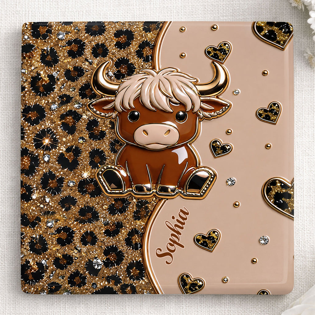 Personalized Square Ceramic Coaster Cute Highland Cow Gift