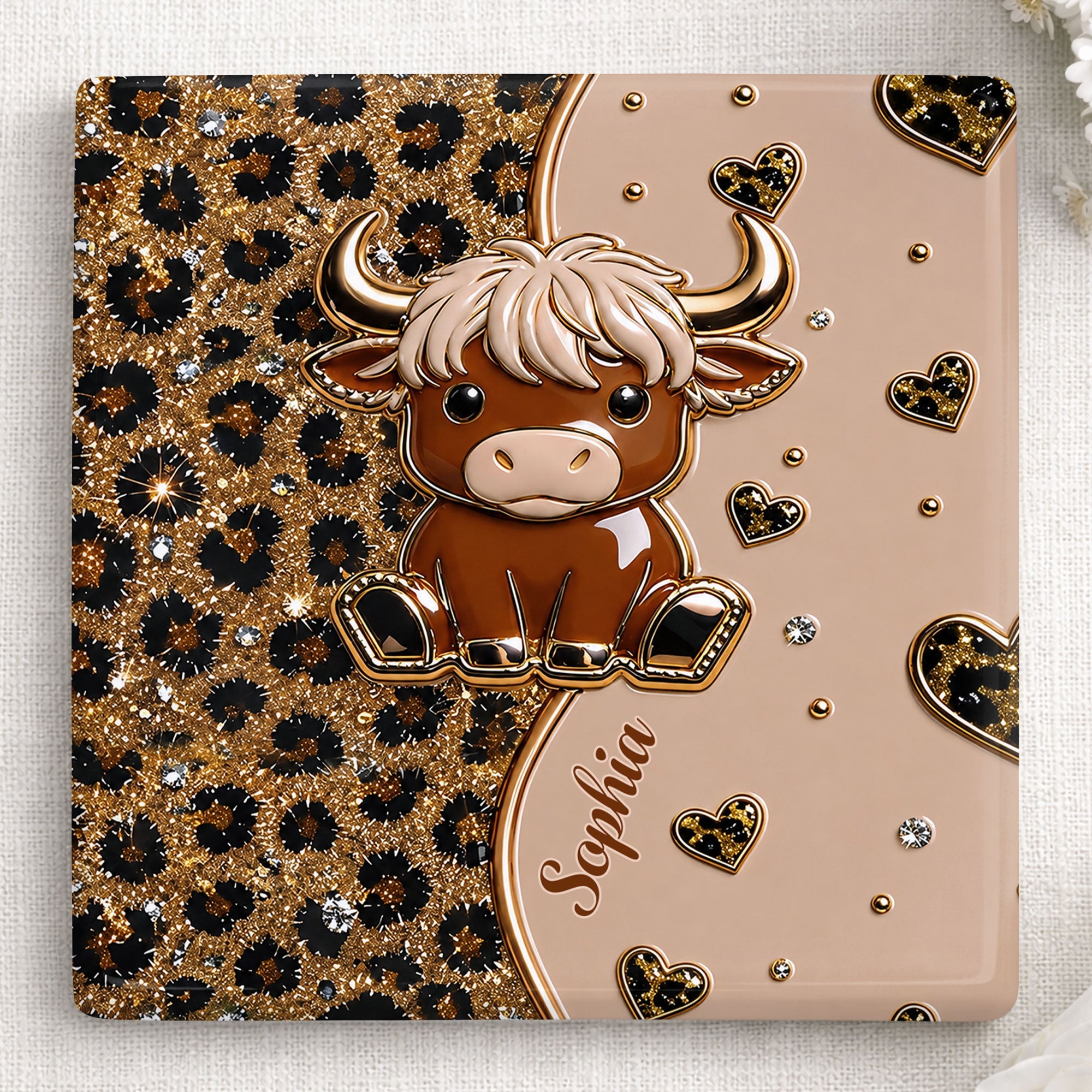 Personalized Square Ceramic Coaster Cute Highland Cow Gift