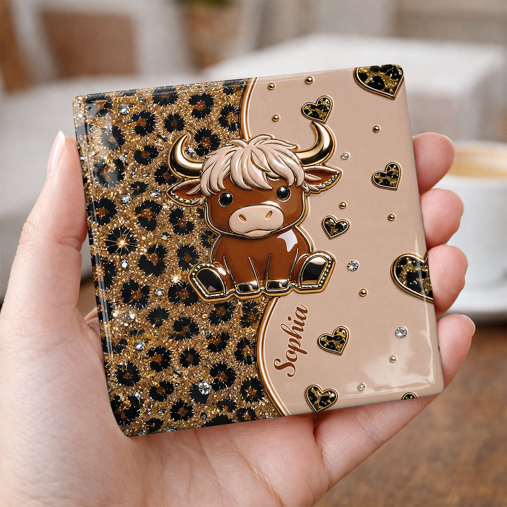 Personalized Square Ceramic Coaster Cute Highland Cow Gift