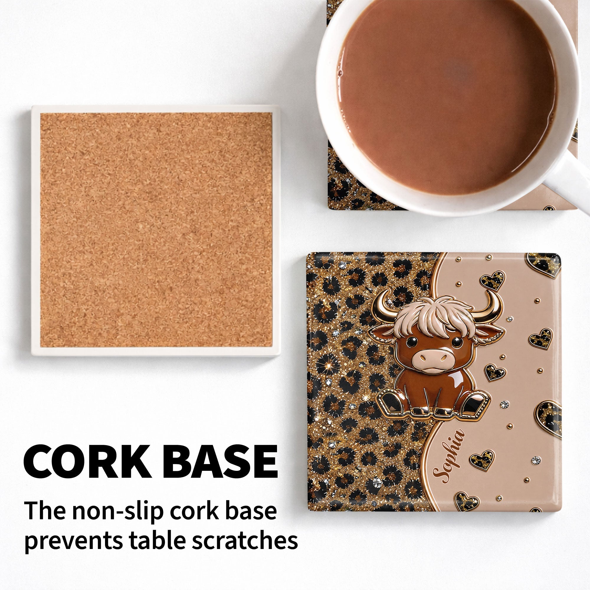 Personalized Square Ceramic Coaster Cute Highland Cow Gift