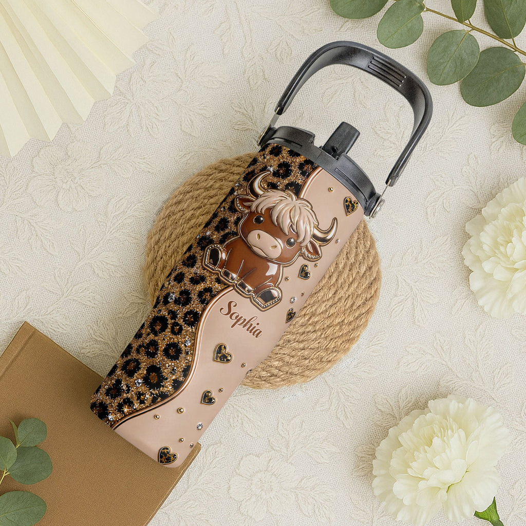 Personalized 30oz Tumbler with Handle Cute Highland Cow Gift