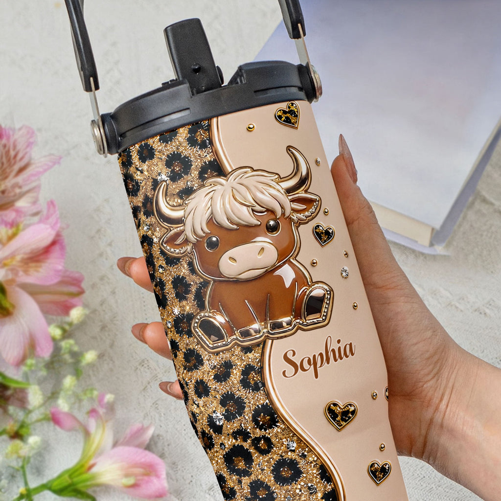 Personalized 30oz Tumbler with Handle Cute Highland Cow Gift