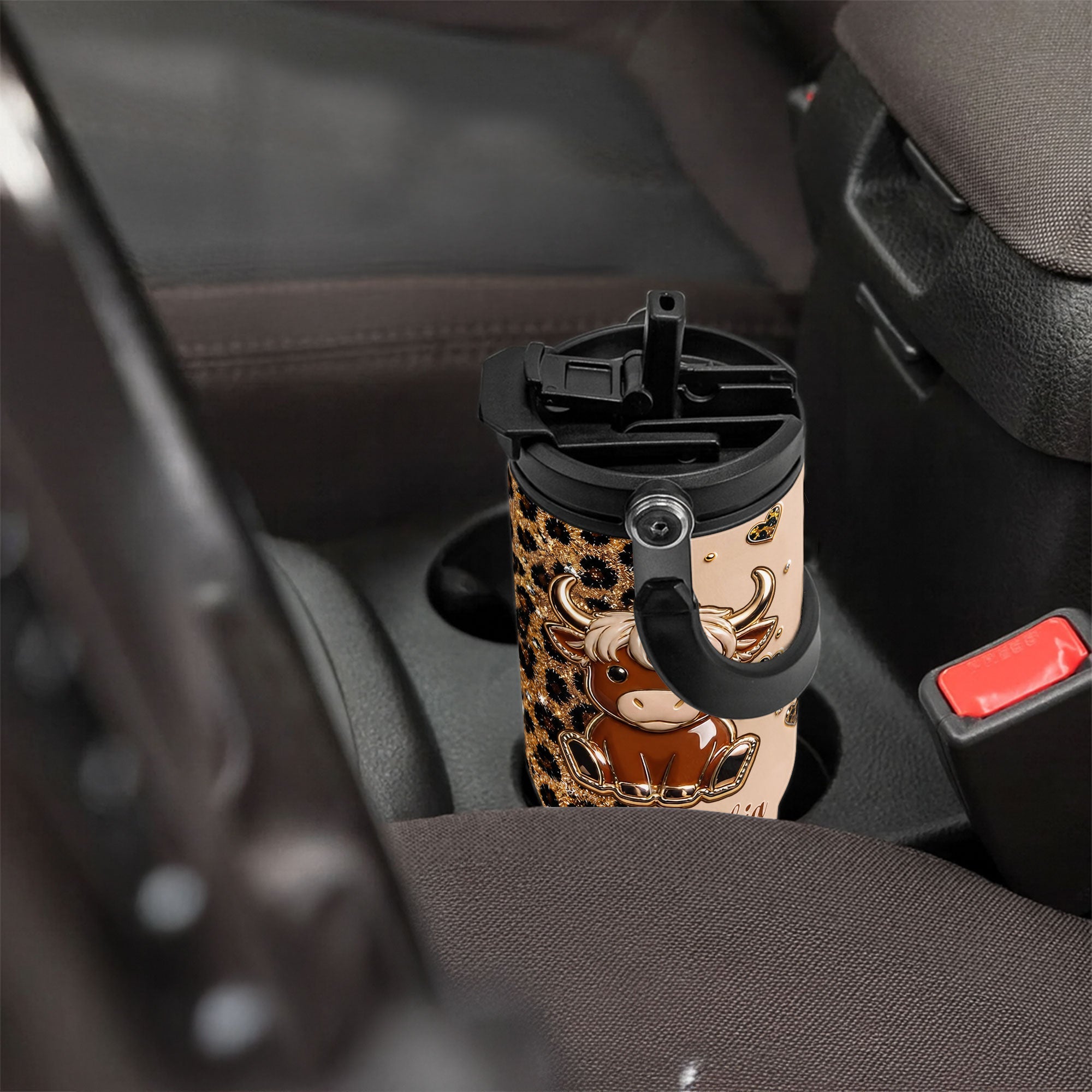 Personalized 30oz Tumbler with Handle Cute Highland Cow Gift