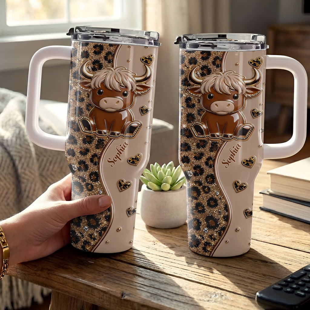 Personalized Highland Cow 40oz Tumbler Custom Name Gift Idea