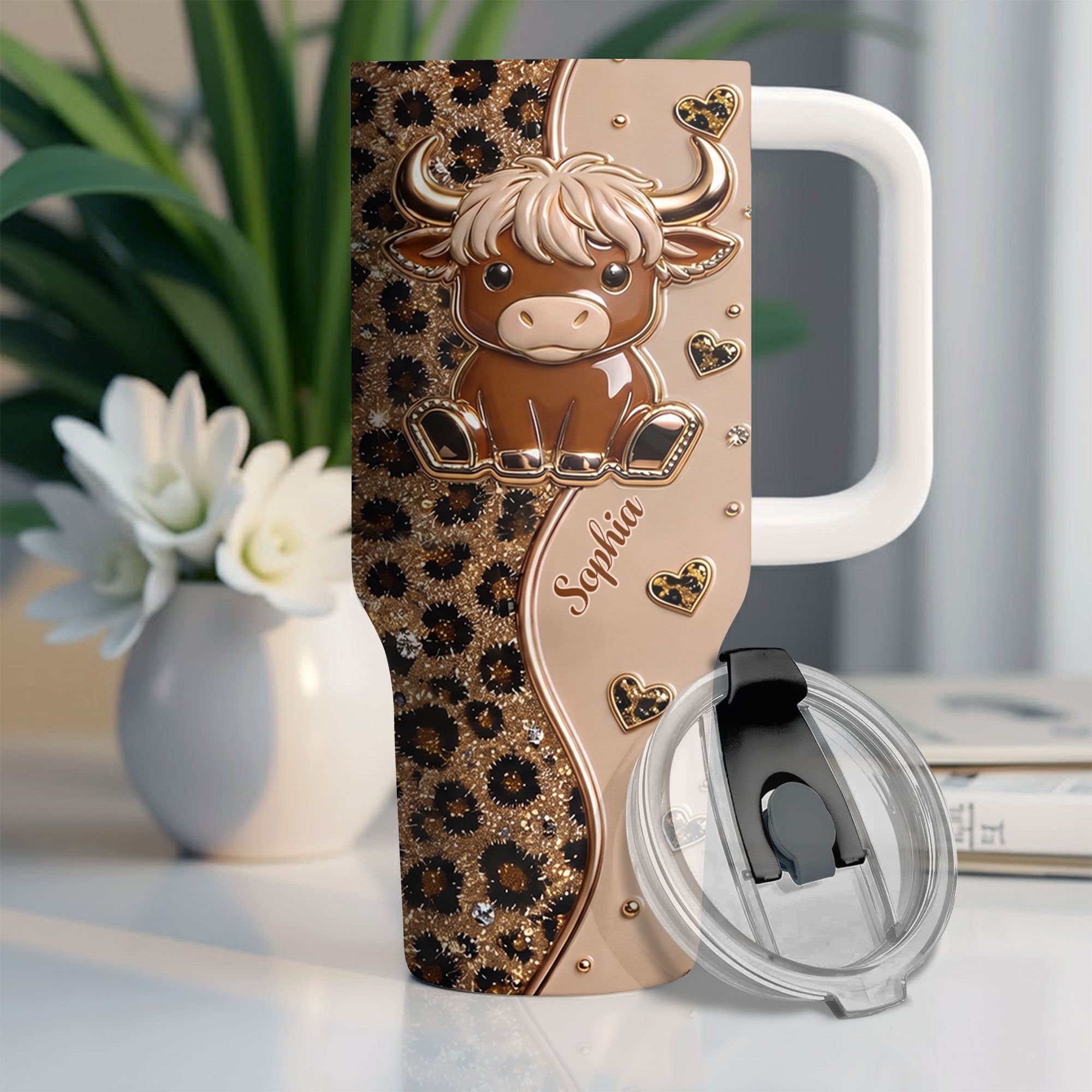 Personalized Highland Cow 40oz Tumbler Custom Name Gift Idea