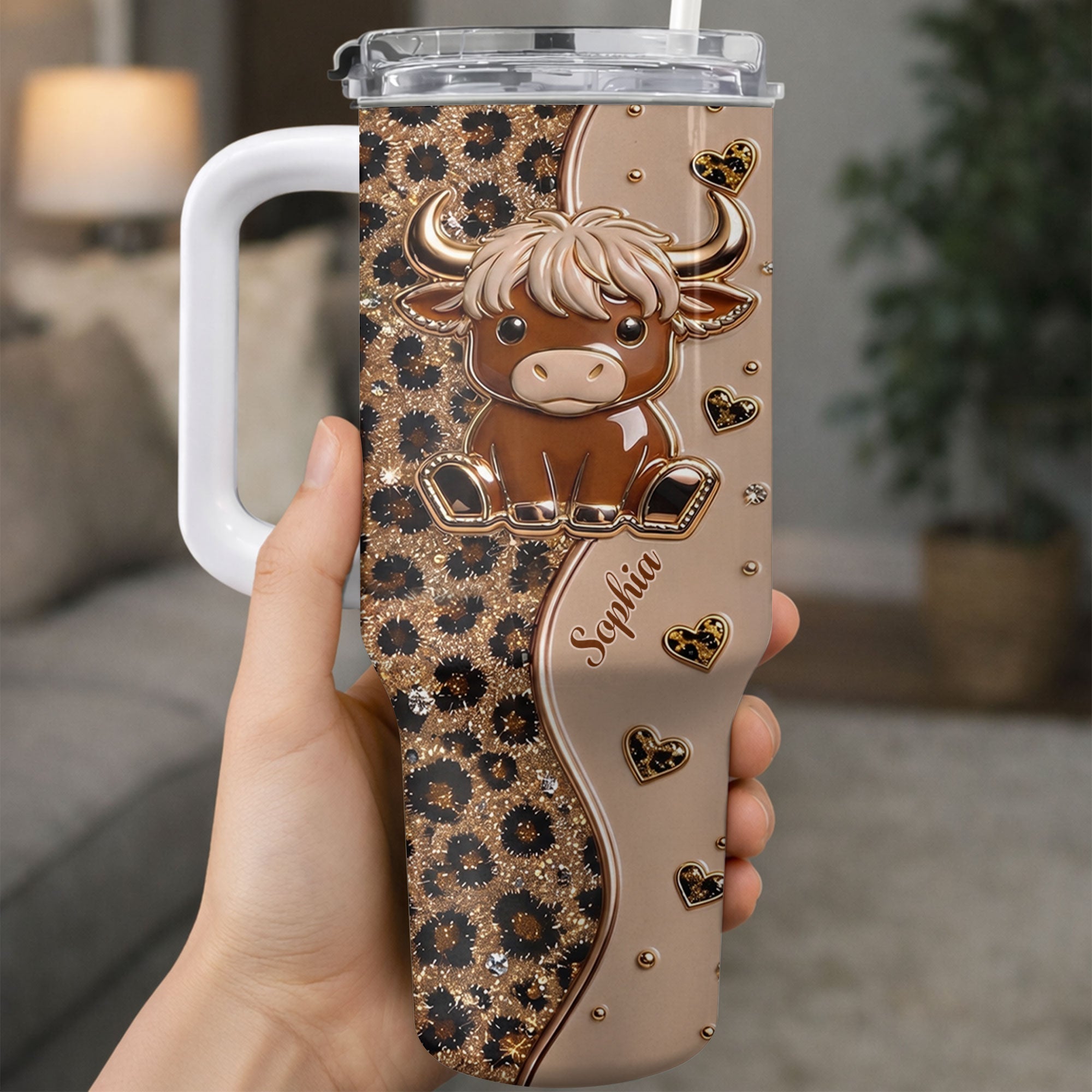 Personalized Highland Cow 40oz Tumbler Custom Name Gift Idea