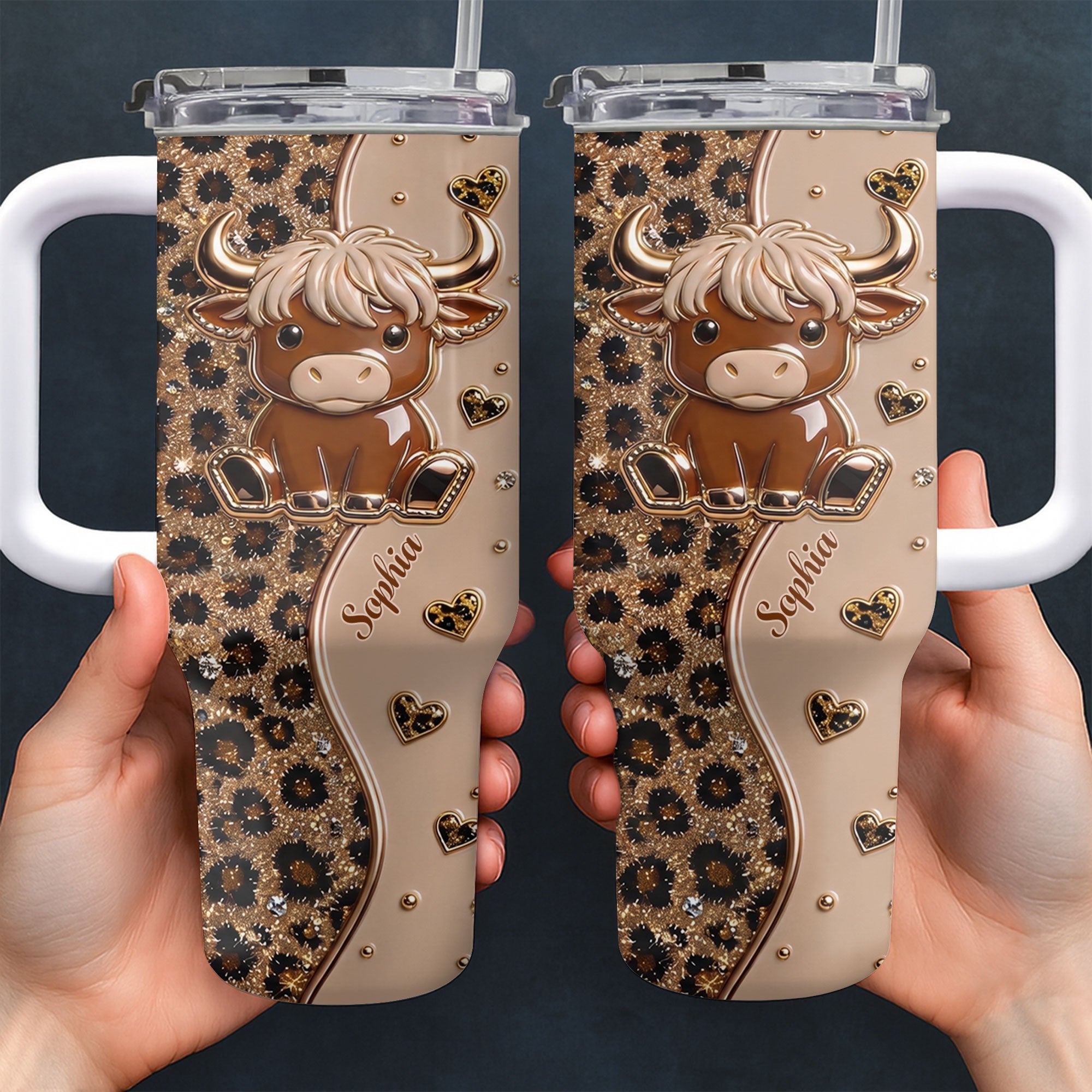 Personalized Highland Cow 40oz Tumbler Custom Name Gift Idea