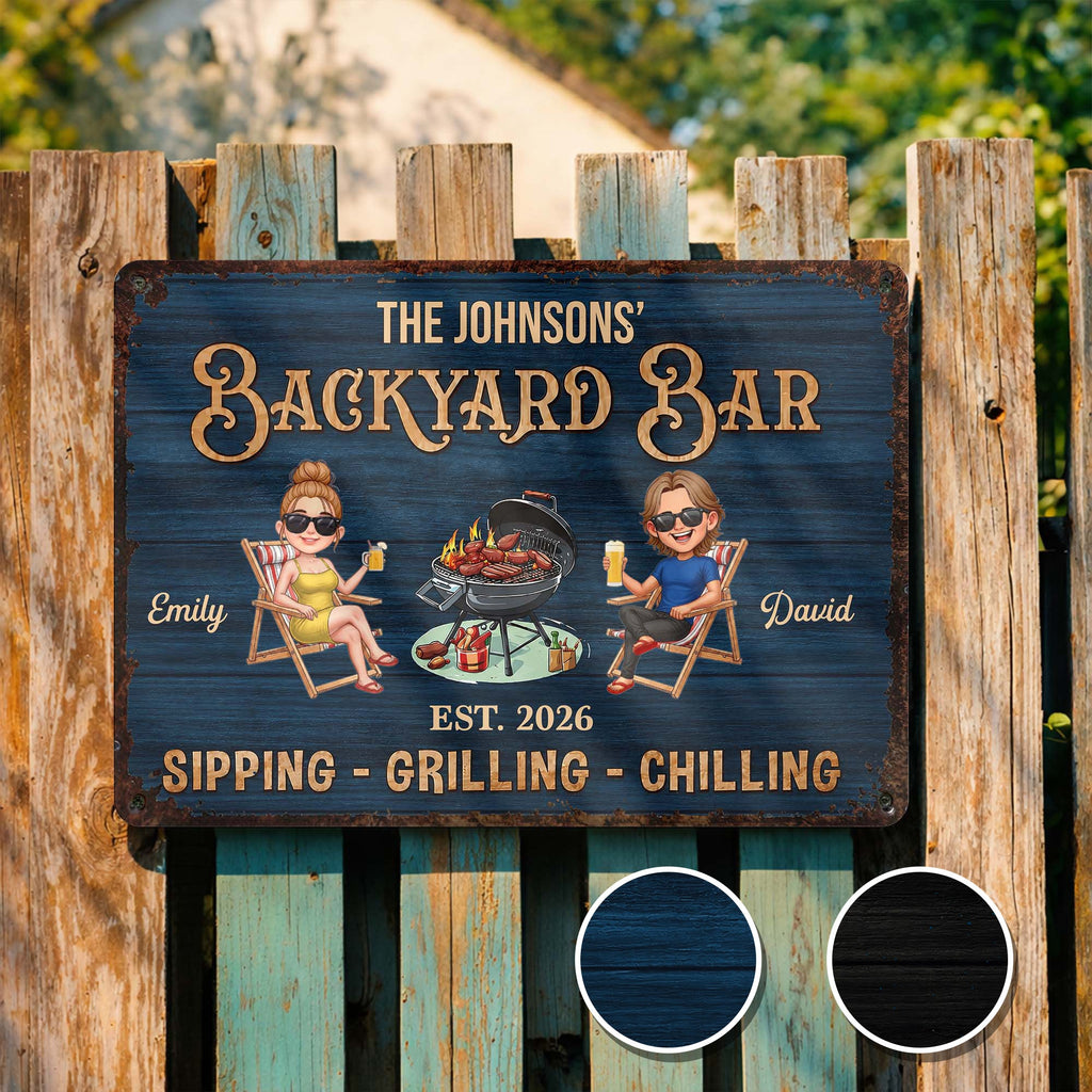 Personalized Metal Sign for Couples Backyard Grill Custom Name Metal Sign GradoCreations