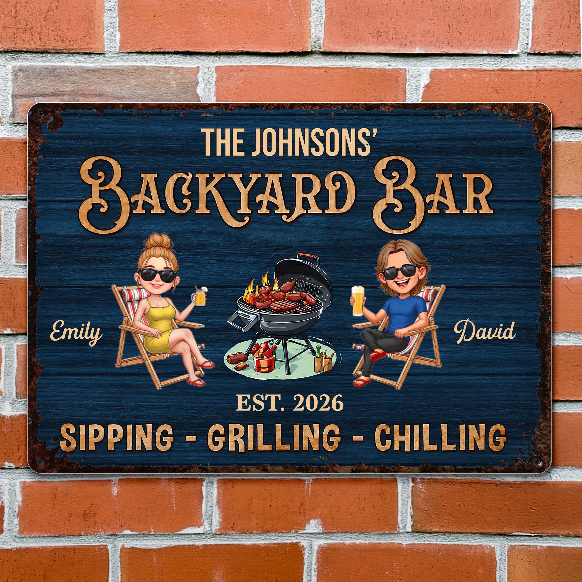 Personalized Metal Sign for Couples Backyard Grill Custom Name Metal Sign GradoCreations