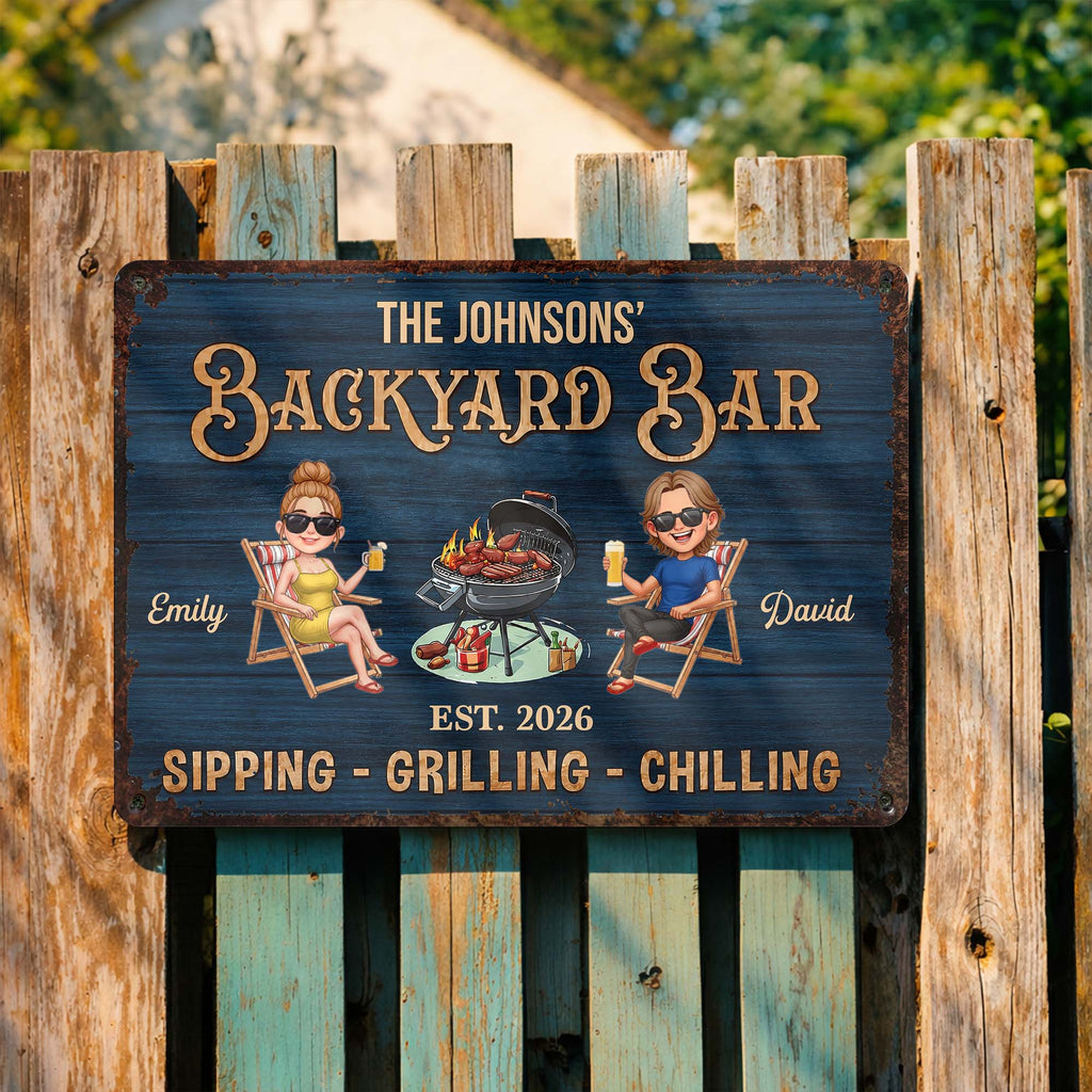 Personalized Metal Sign for Couples Backyard Grill Custom Name Metal Sign GradoCreations