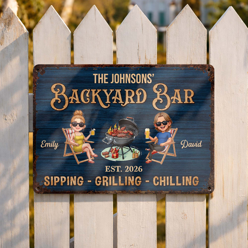 Personalized Metal Sign for Couples Backyard Grill Custom Name Metal Sign GradoCreations
