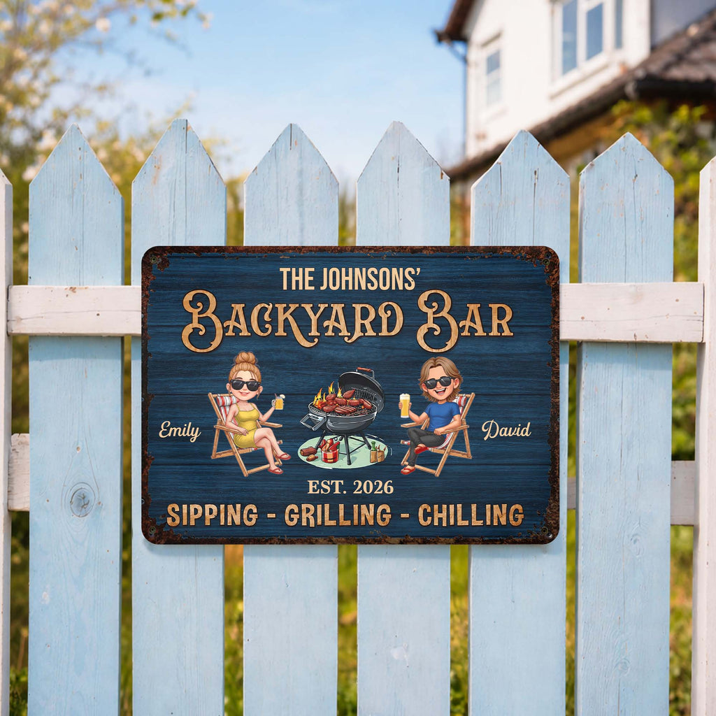 Personalized Metal Sign for Couples Backyard Grill Custom Name Metal Sign GradoCreations