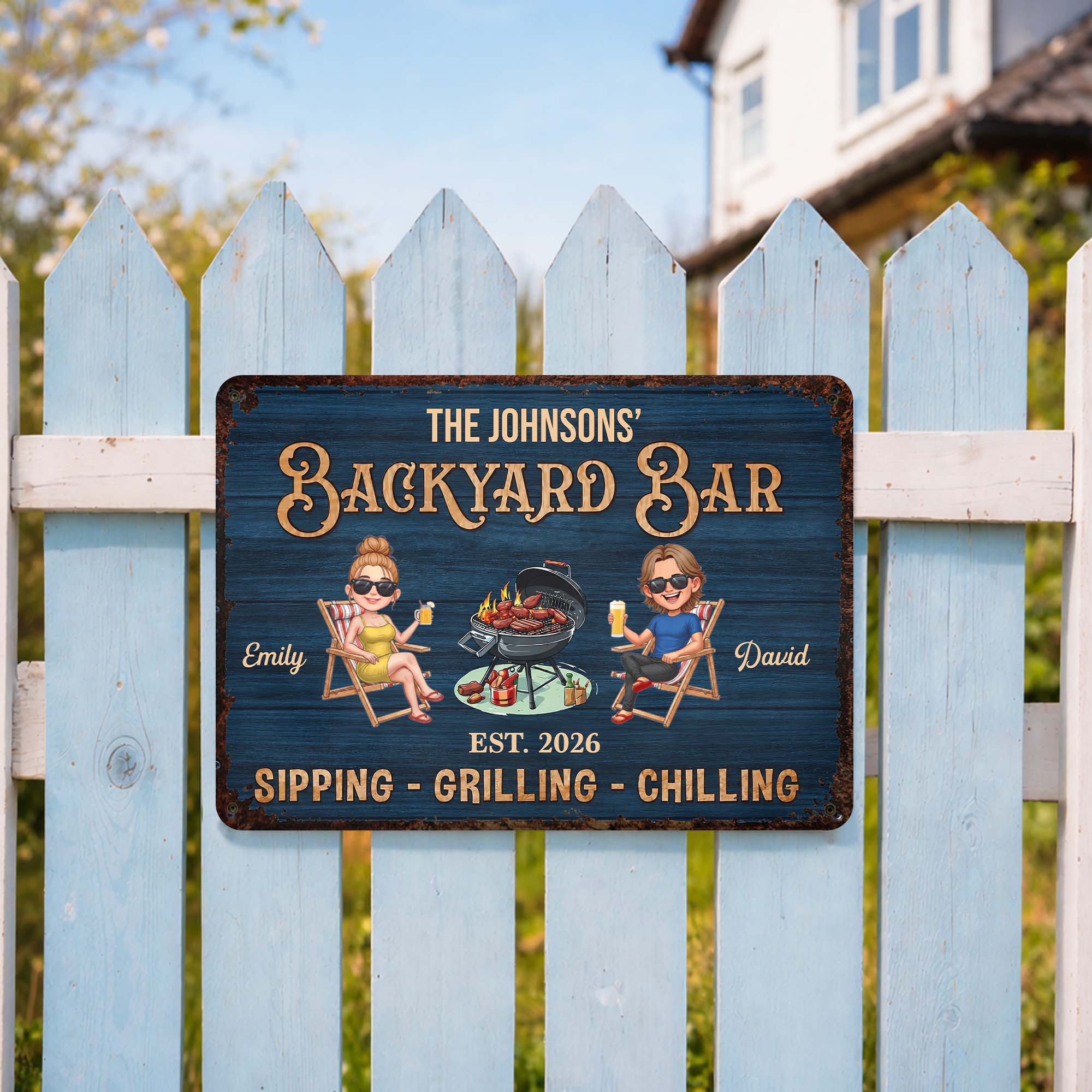 Personalized Metal Sign for Couples Backyard Grill Custom Name Metal Sign GradoCreations